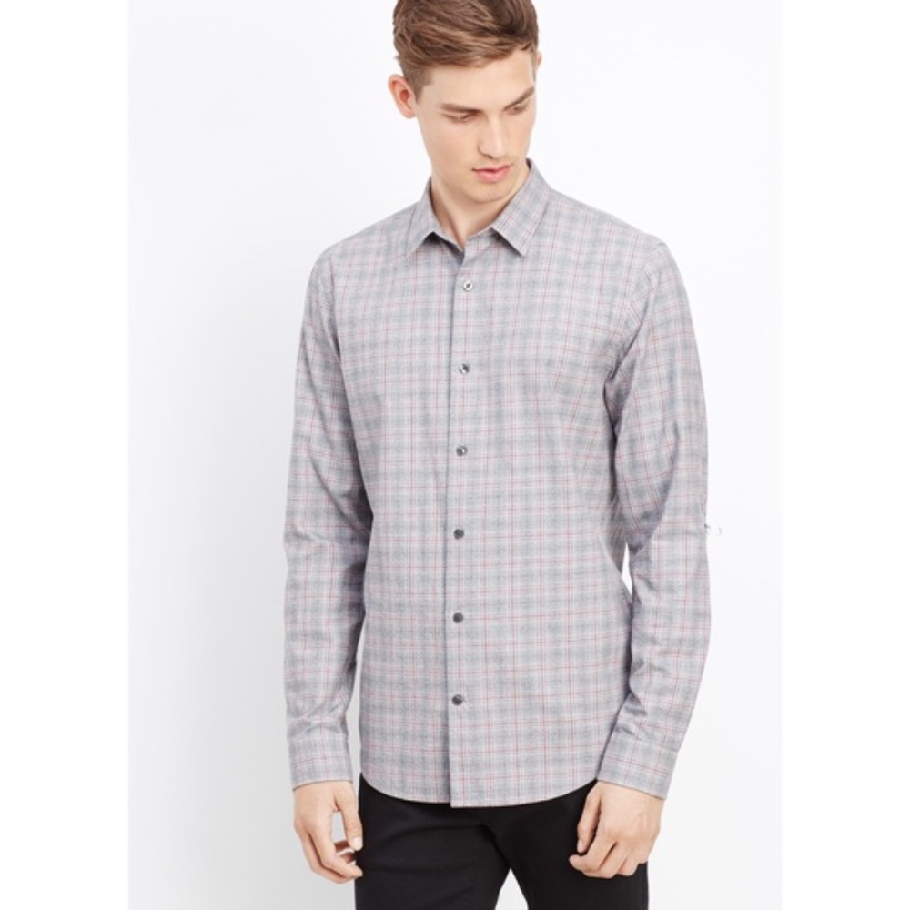 Vince Mens Melrose Plaid Button Up Dress Shirt